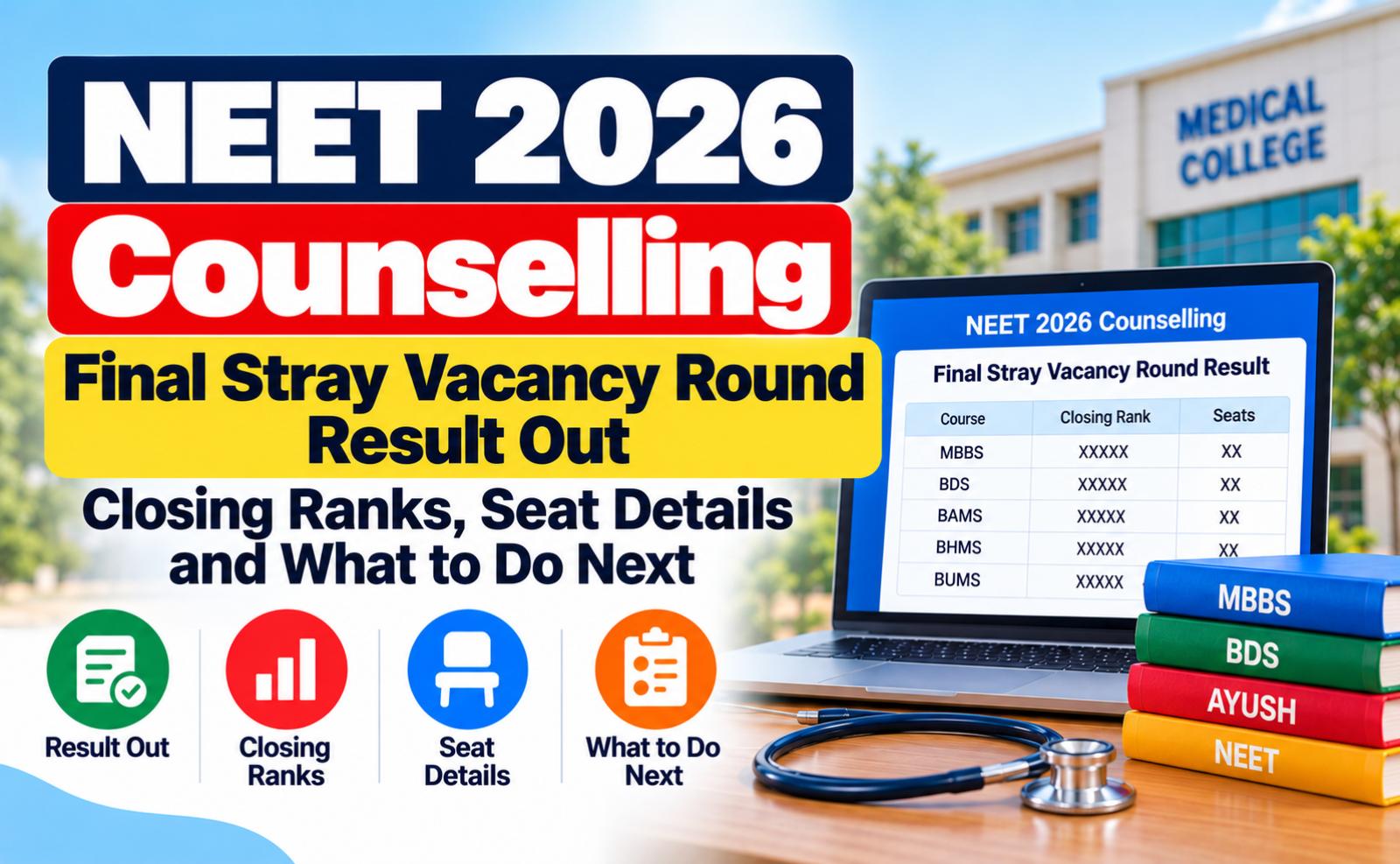 NEET 2026 Counselling Final Stray Vacancy Round Result Out: Closing Ranks, Seat Details and What to Do Next
