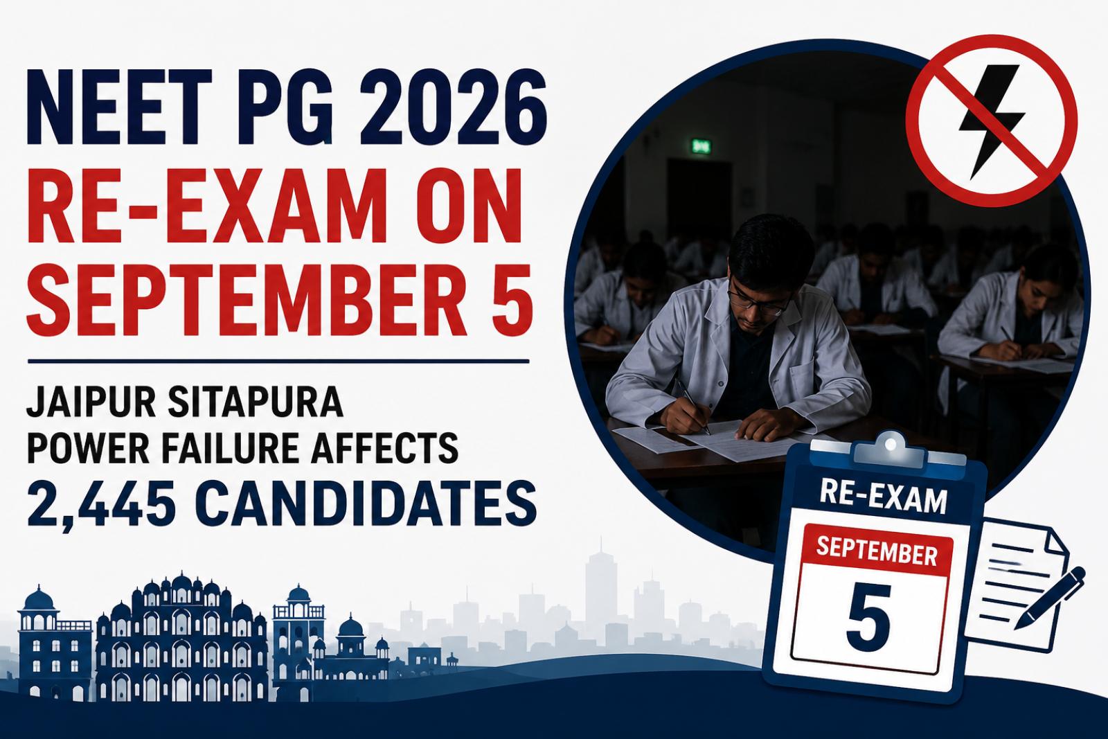 NEET PG 2026 Re-Exam on September 5: Jaipur Sitapura Power Failure Affects 2,445 Candidates