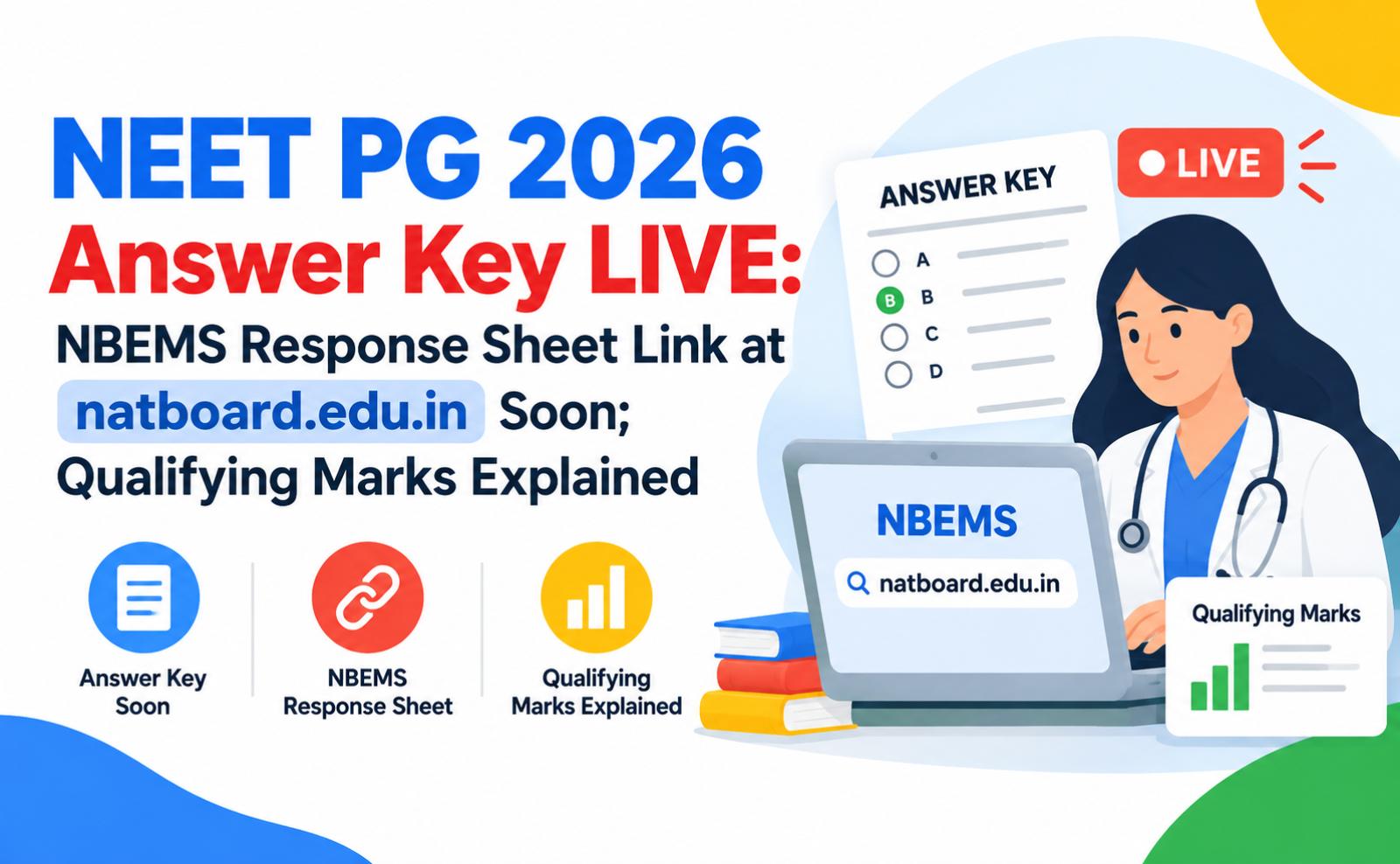 NEET PG 2026 Answer Key LIVE: NBEMS Response Sheet Link at natboard.edu.in Soon; Qualifying Marks Explained